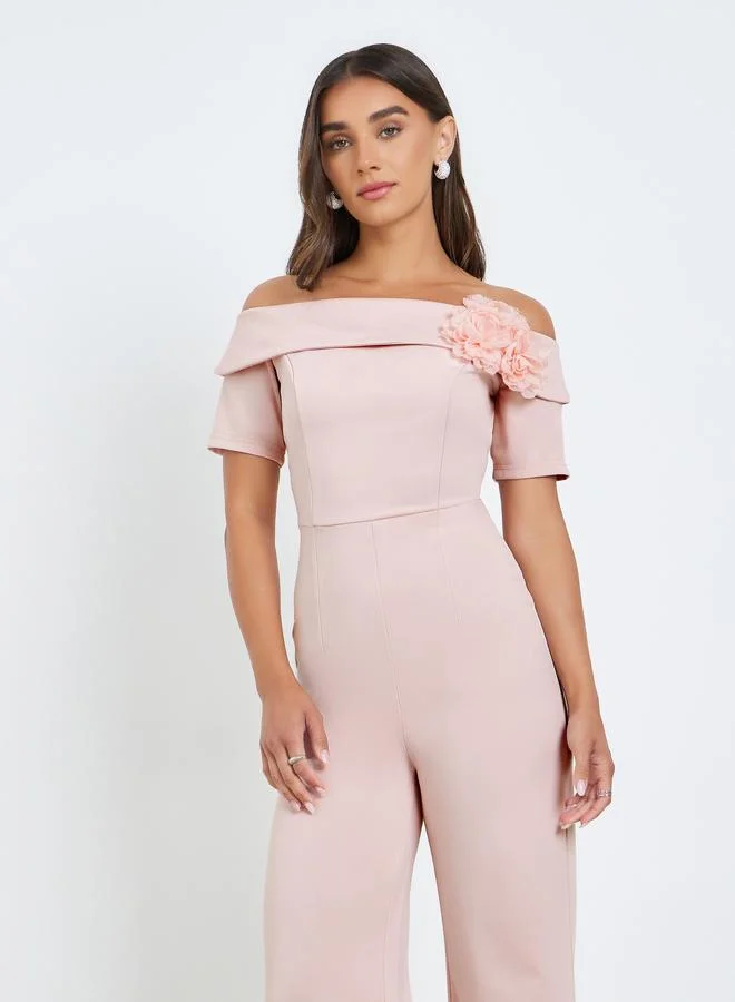 Women Off Shoulder Jumpsuit with Corsage Detail